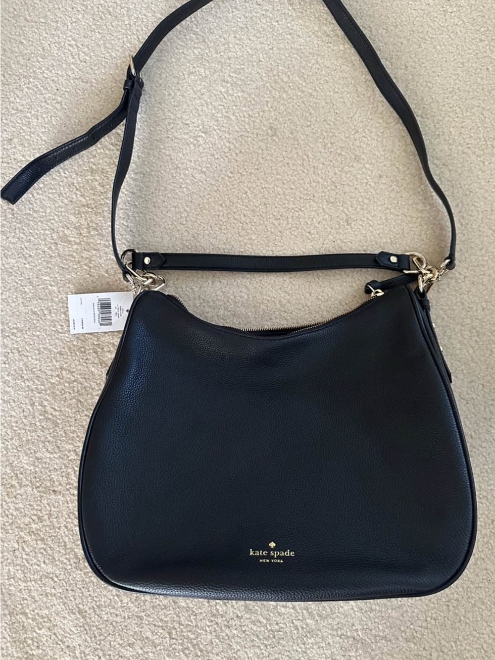 kate spade Black Leather Shoulder Hobo Bag with Gold Hardware